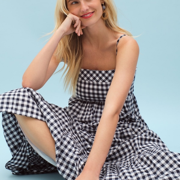 🆕️ J Crew Navy Gingham Cotton Maxi Tiered Dress - Picture 8 of 8
